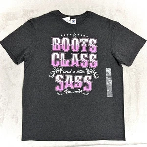 Boots Class and a Little Sass T-Shirt Womens XL Heather Gray Y2K Graphic Western - Picture 1 of 12