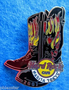 NARITA TOKYO PROTOTYPE COWBOY BIKER BOOTS FLAMES 07 Hard Rock Cafe PIN LE - Picture 1 of 1