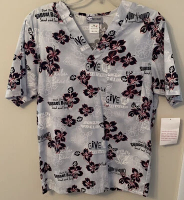 Blusa Médica Cherokee Unisex XS Estampado Surf Gris Estampado Mangas Cortas Foto 1 de 4