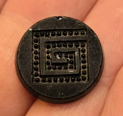 Antique Victorian Era 1800s Black Glass Button w Patterned Beaded Dot Art Rare - Image 1 of 4