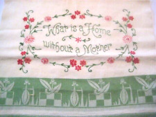 Cannon Embroidered Kitchen Hand Towel Mother Home Green Red Nice Vintage Towel