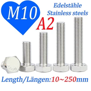 A2 Stainless Steel Hexagon Setscrews Fully Threaded Hex Bolts Din 933 M10X10~250 - Picture 1 of 33