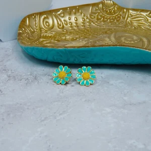 Pendientes de acero inoxidable quirúrgico enchapados en oro girasol azul premium joyería fina - Imagen 1 de 4