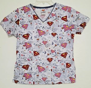DC Comics Supergirl Nurse Vet Dental Scrub Top Women's Size XS - Picture 1 of 4