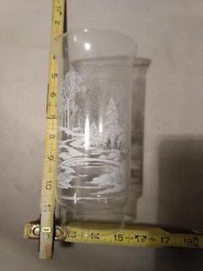 Glass Hurricane Lamp Chimney WInter Scene For Oil Kerosene 7 1/2 NonProfit EDU - Picture 1 of 9