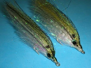 FLY FISHING FLIES - Olive/Pearl SARDINA BAITFISH size #1/0 (2 pcs.) - Picture 1 of 7