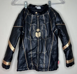 Spider-Man No Way Home Jacket Kids Sz 5-6 Black Faux Leather Full Zip Marvel - Picture 1 of 13