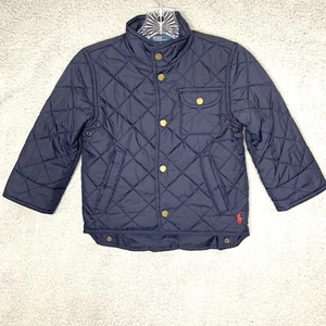 Polo Ralph Lauren Jacket Kids Boy Navy Blue Quilted Barn Preppy Puffer Snap Coat - Picture 1 of 9