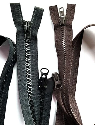 (2) YKK 36" Heavy 2-Way Separating Jacket Zippers, Both Ends Open, Black & Brown - Image 1 of 3