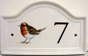 Robin Bird House Door Number Plaque  Ceramic House Sign Any Number