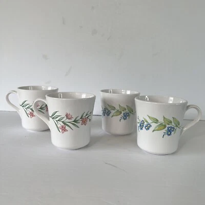 EUC VTG Corning Ware Correlle My Garden Coffee Tea Mugs Set of 4 Made in USA Foto 1 de 4