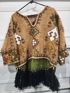 Rare Vintage Traditional Hand-Embroidered Poncho Sweater Shirt Dress - Picture 1 of 12