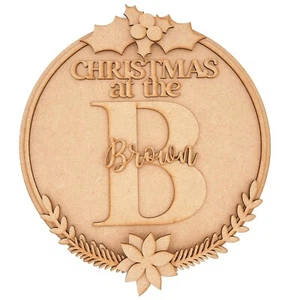 Personalisierte Familie Nachname Plakette Weihnachten Geschenk Dekor MDF Holz Basteln Form DIY - Bild 1 von 3