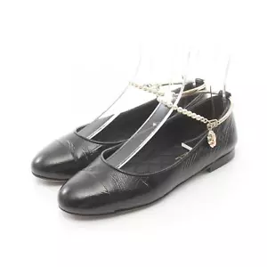 CHANEL COCO Mark Pumps Schuhe #37 Flats G38986 Leder Schwarz Gebraucht - Bild 1 von 7