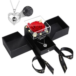 Preserved Real Rose Gifts for Mom with I Love You Necklace 100 languages - red - Picture 1 of 7