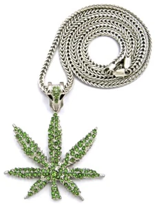 Collar de hoja de hierba de cannabis nuevo colgante Kush con cadena de 36 pulgadas olla hip hop - Imagen 1 de 7