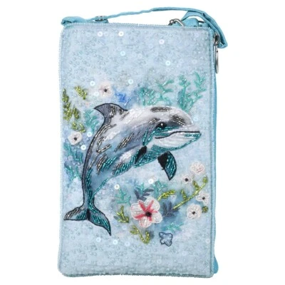 BAMBOO TRADING HAND BEADED DOLPHIN OCEAN CLUB BAG CELLPHONE CROSSBODY WRISTLET - Image 1 of 2