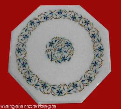 18" Side End Marble Table Top Semi Precious Stone Inlay Handmade Home Decor - Image 1 of 2