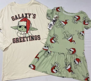 Girls Christmas Dress Lot Disney Star Wars Mandalorian Grogu Set Of 2 Sz Sm 6/6X - Picture 1 of 10