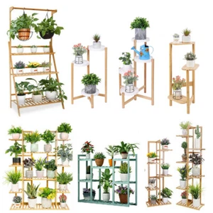 Multi Tier Bamboo Plant Stand Flower Pot Holder Shelf Rack Display Indoor Outdoo - Picture 1 of 46