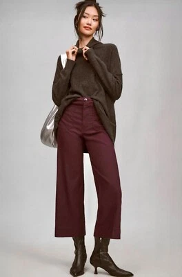 NWT ANTHROPOLOGIE MAEVE COLETTE CROP WIDE LEG LINEN PANTS DARK PLUM PETITE 24P - Image 1 of 4