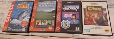4 Sega Genesis Cartridge Bass Tournament 96, Pebble Beach Golf  Clue Jeopardy - Image 1 of 4