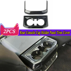 2pcs Carbon Inner Rear Cup Holder Trim Cover Panel Kit For Ford F-150 2021-2024 - Picture 1 of 12