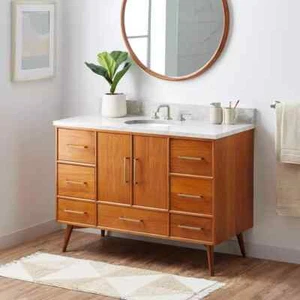 Signature Hardware, 48" Novak Teak Vanity-Natural Teak With 49' Vanity Top - Picture 1 of 5