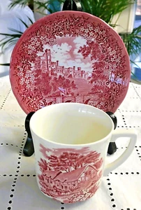 Meakin Haddon Hall Merrie England Ironstone Red and White Cup & Saucer - Picture 1 of 5