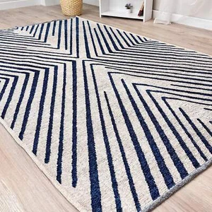 Alfa Rich Geometric Cream Navy Blue Washable Area Rugs for Living Room Bedroom - Picture 1 of 64