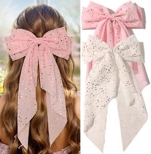 Large Hair Bow Clips with Long Tail Ribbons for WomenCute Hair Bows Barrettes... - Picture 1 of 8