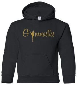 Gymnastics Gold Script Youth Hoodie Sweatshirt Gymnast Pride Gift - Picture 1 of 10
