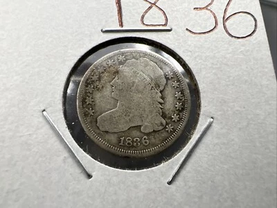 1836 P 10c Capped Bust Silver Dime Coin Choice Good / VG Circ - Image 1 of 4