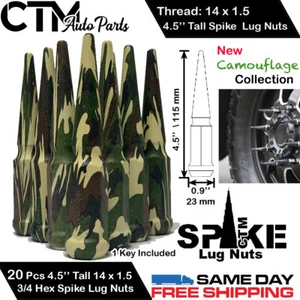 20 PCS CHEVY 4.5'' TALL CAMOUFLAGE 14X1.5 WHEEL SPIKE LUG NUTS +KEY FOR CHEVY - Picture 1 of 2