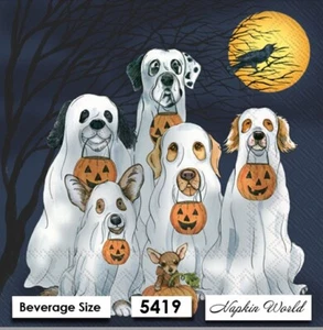 (5419) ZWEI Papierservietten GETRÄNK / COCKTAIL Decoupage Kunst Handwerk HALLOWEEN HUNDE - Bild 1 von 3