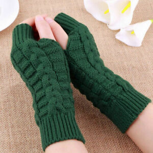 Fashion Unisex Men Women Knitted Fingerless Winter Gloves Soft Warm Wool Mitten