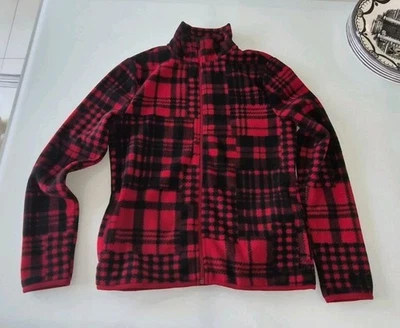 LAUREN RALPH LAUREN WOMEN'S BLACK RED PLAID ZIP UP SOFT FLEECE JACKET SIZE P - Image 1 of 4