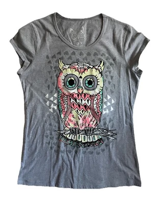 Camiseta Autoestima Niñas XL Gris Colorido Corazones de Búho Gráfico Manga Corta Camiseta Foto 1 de 4