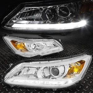 FOR 2013-2015 HONDA ACCORD PAIR CHROME AMBER PROJECTOR HEADLIGHT/LAMP W/LED DRL - Picture 1 of 8