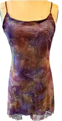 VTG Y2K Stretch Mesh Slip Dress Purple Paisley Size L - Image 1 of 4