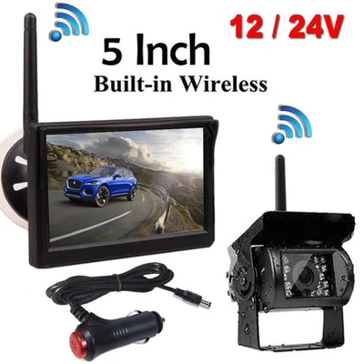 Wireless 5" Car Monitor Reversing Rear View Camera System for RVs Truck Trailer - Image 1 of 4