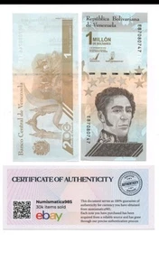 Venezuela 1 Millón de Bolívares 2020 – x750 Billetes Circulados + Certificado de Autenticidad – P-114. - Imagen 1 de 3