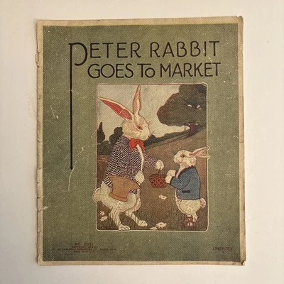 1920 Peter Rabbit Goes to Market Book Linenette No. 2052 Saalfield Vintage USA Foto 1 de 4
