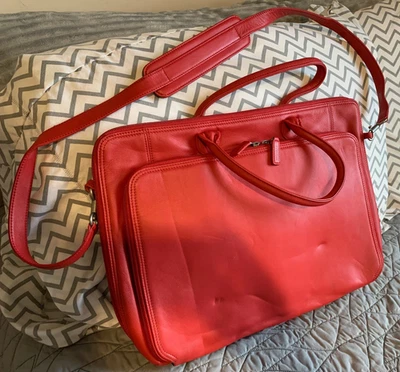 LEVENGER Red Leather Computer Laptop Bag - Image 1 of 4