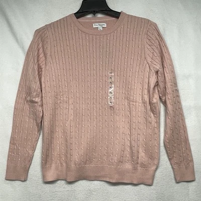 Suéter Kim Rogers Tejido con Cable Pequeño Grande Rosa Cuello Redondo Pullover Preppy Nuevo Foto 1 de 4