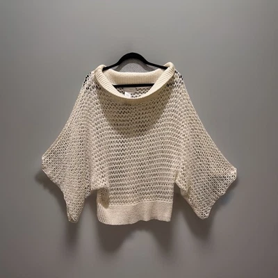 Suéter Spiegel Mujer Blanco Tejido Abierto Capucha Cuello Barco Ala Murciélago Manga 3/4 XL Foto 1 de 4