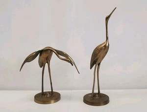 Vintage massiv Messing Kranich Paar Set Reiher Reiher Vögel Figuren Statuen Deko - Bild 1 von 6