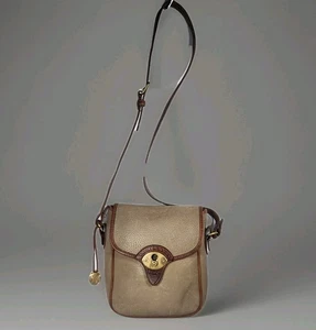 Vtg Dooney & Bourke Bag Crossbody Purse Womens Taupe Leather 90s 8x3x9 - Picture 1 of 18