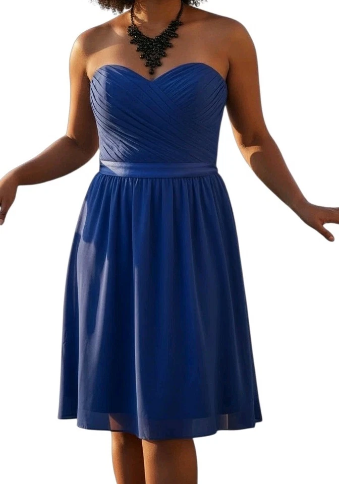 Mori Lee Sz 18 Womens Blue Chiffon Strapless Coquette Cocktail Formal Mini Dress - Image 1 of 4