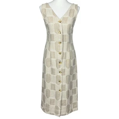 Paloma Wool Midi Dress Womens Medium 10 Linen Luxury Neutral Beige Mafer Long - Image 1 of 4